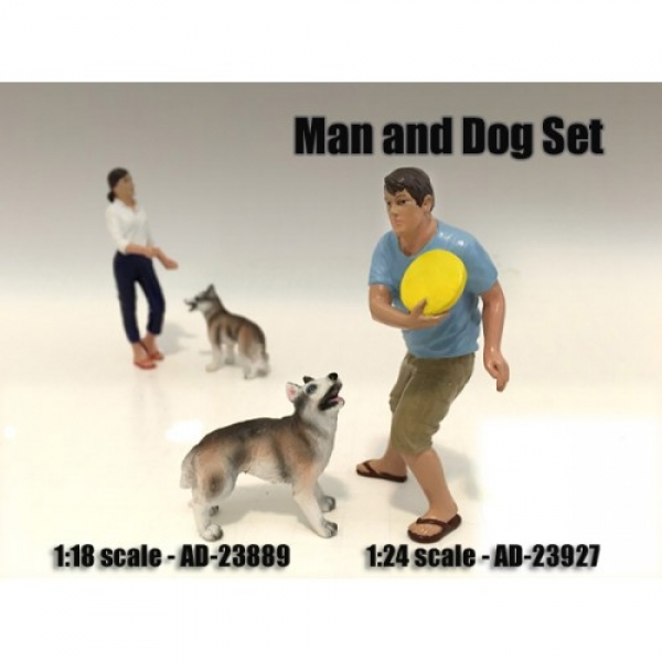 American Diorama 23889 Mann mit Hund (2 Stück) 1:18 limited 1/1000