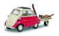 Preview: Schuco BMW Isetta mit Autoporter Anhänger Wintersport Ski 1:43 limitiert 1/750 Modellauto