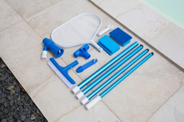 Grundreinigungsset Bodensauger Kescher Bürste Thermometer Teleskopstange Handschrubber Pool Reinigung