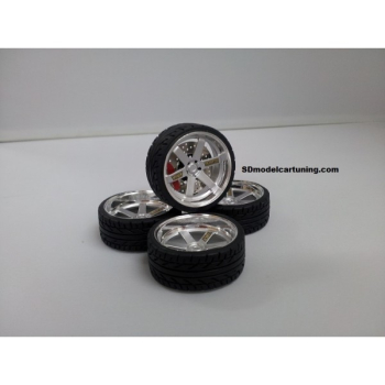 SD Felgen 19 Zoll VOLK TE37 silber-chrome 35mm 1:18 Modellauto Tuning