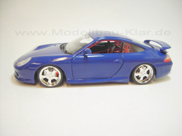 BBurago Porsche 911 (996) GT3 blau + 02-6 (umgebautes Modell) 1:18