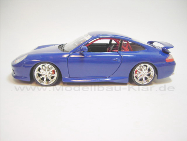 BBurago Porsche 911 (996) GT3 blau + 02-3 (umgebautes Modell) 1:18