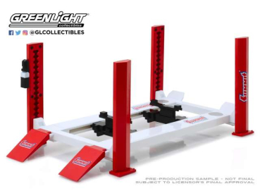 Greenlight Hebebühne 4-post-lift Summit-Racing rot-weiss 1:18