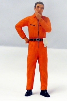 Figurenmanufaktur 180129 Mechaniker nachdenklich, orangener Overall - Figur 1:18