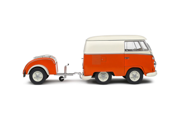 VW Volkswagen Kool Kombi orange weiß mit Anhänger 1:18 Solido Modellauto 421186412