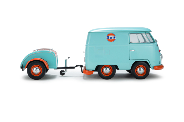 VW Volkswagen T1 Cool Combi Oil Tribute mit Anhänger Gulf 1:18 Solido Modellauto 421186608