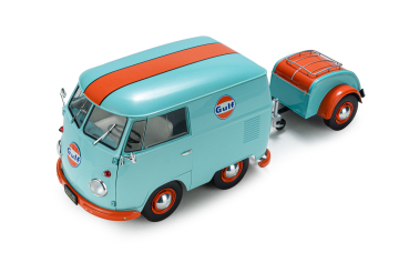 VW Volkswagen T1 Cool Combi Oil Tribute mit Anhänger Gulf 1:18 Solido Modellauto 421186608