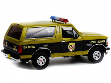 Greenlight 1996 Ford Bronco 1:18 Maryland State Police State Trooper Bloodhound Search Team K-9 Patrol