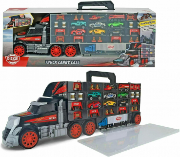 Dickie Carry Case Truck mit Tragegriff inkl. 7 Spielzeugautos Helikopter + Zubehör