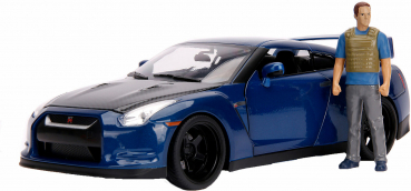 Jada Toys 253206003 Fast & Furious Brian's Nissan Skylie GT-R R35 + Figur 1:18 Modellauto