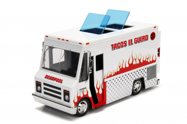 Jada Toys 253225000 Marvel Deadpool Figur + Taco Truck Foodtruck 1:24 Modellauto