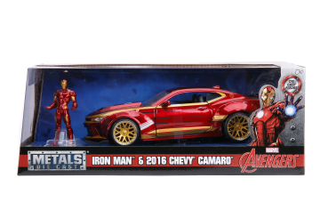 Jada Toys 253225003 Marvel Ironman Figur + 2016 Chevy Camaro SS 1:24 Modellauto