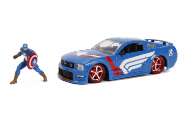 Jada Toys 253225007 Marvel Captain Future Figur + 2006 Ford Mustang GT 1:24 Modellauto