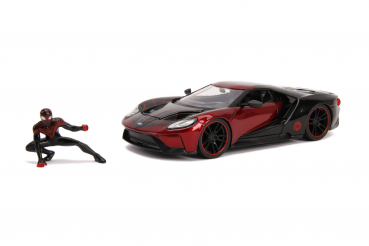 Jada Toys 253225008 Marvel Spiderman Miles Morales Figur + 2017 Ford GT 1:24 Modellauto