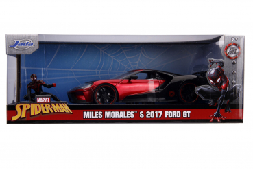 Jada Toys 253225008 Marvel Spiderman Miles Morales Figur + 2017 Ford GT 1:24 Modellauto