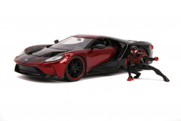 Preview: Jada Toys 253225008 Marvel Spiderman Miles Morales Figur + 2017 Ford GT 1:24 Modellauto