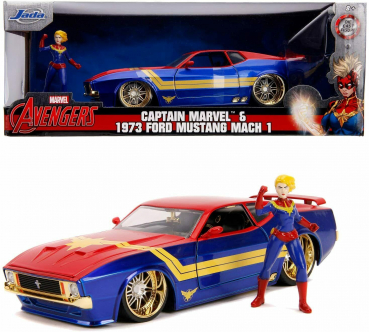Jada Toys 253225009 Marvel Captain Figur + Ford Mustang 1973 Mach 1 1:24 Modellauto