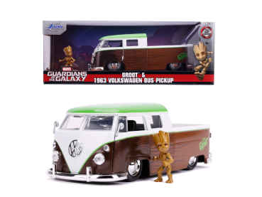 Jada Toys 253225013 Marvel Groot Figur + VW Bus T1 1963 Pickup 1:24 Modellauto