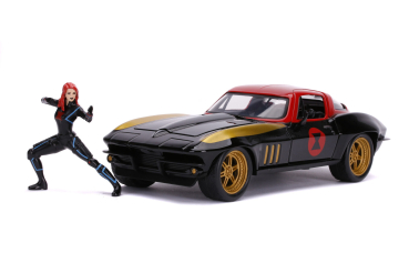 Jada Toys 253225014 Marvel Black Widow + Chevy 1966 Chevrolet Corvette 1:24 Modellauto