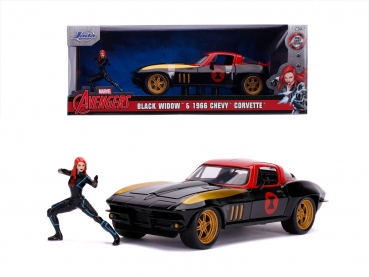 Jada Toys 253225014 Marvel Black Widow + Chevy 1966 Chevrolet Corvette 1:24 Modellauto