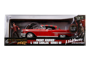 Jada Toys 253255004 Freddy Krüger Figur & 1958 Caddilac Series 62 1:24 Modellauto