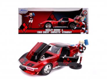 Jadatoys 253255019 1969 Chevy Corvette Stingray mit Figur Harley Quinn 1:24 Modellauto