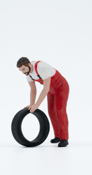 Preview: Atlantic 1:18 Figur Patrick Mechaniker rollt Reifen für Modellbau Diorama