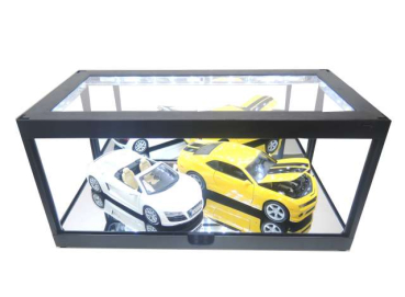 Vitrine schwarz + Beleuchtung + Spiegel Schaukasten für z.b. 1 x 1/18 Modellauto - Bausatz