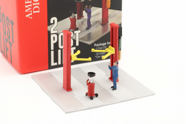 American Diorama rote Hebebühne + Mechaniker Figur 1:64 2-postlift + figure