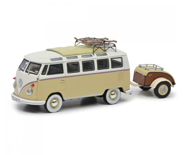 Schuco VW T1b Samba mit Westphalia Anhänger Wintersport Ski 1:43 limitiert 1/750 Modellauto