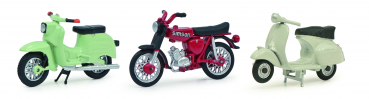 Schuco Set mit 3 Motorrädern Schwalbe, Simson S51, Roller GS 1:43 Modellmotorrad