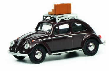 Schuco VW Käfer mit Dachgepäckträger und Gepäck braun 1:64 Modellauto