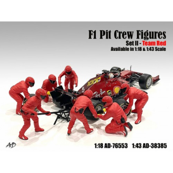 American Diorama 76553 Formel 1 Pit Crew II rot Shell Ferrari 1:18 F1 Mechaniker Figuren 1/1000