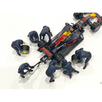 American Diorama 76555 Formel 1 Pit Crew II blue-purple Redbull 1:18 F1 Mechaniker Figuren 1/1000 + DECALS