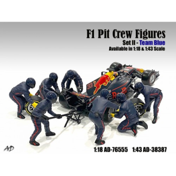 American Diorama 76555 Formel 1 Pit Crew II blue-purple Redbull 1:18 F1 Mechaniker Figuren 1/1000 + DECALS