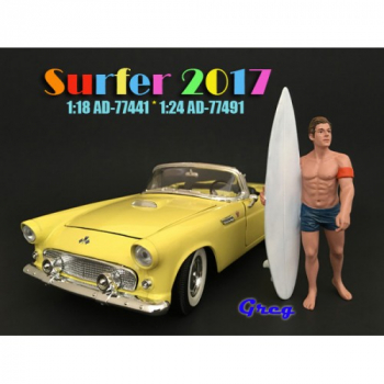 American Diorama 77491 Surfer Greg 1/1000 1:24 Figur mit Surfbrett