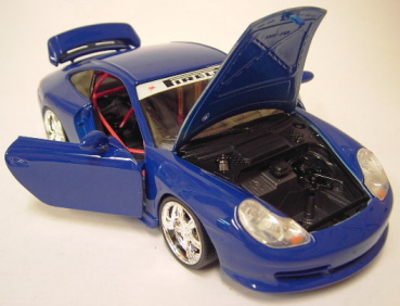 BBurago Porsche 911 (996) GT3 blau + 02-5 (umgebautes Modell) 1:18