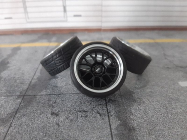 SD Felgen 18 Zoll "ALU" BBS RS-GT schwarz 33mm 1:18 Modellauto Tuning