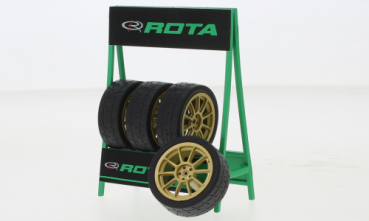 IXO Rota Radsatz (4 Felgen mit Reifen) 34mm mit Reifenregal 1:18 Diorama