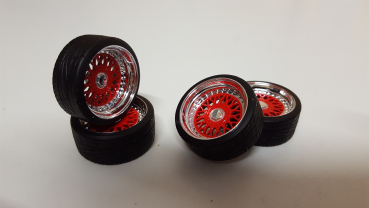 SD Felgen 16 Zoll BBS RM rot 32mm 1:18 Modellauto Tuning