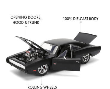Preview: Fast & Furious 1970 Dodge Charger schwarz 1:24 Modellauto Jada Toys 253203102