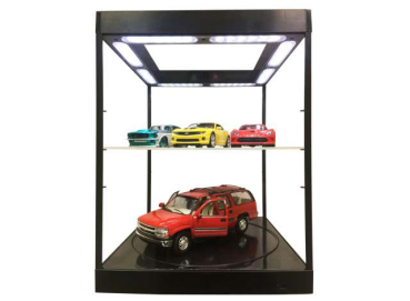 Display Case mit Beleuchtung und Drehteller T9-69929BK Vitrine schwarz für Modellautos und viel mehr