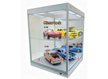 Display Case mit Beleuchtung und Drehteller T9-69929MS Vitrine silber für Modellautos und viel mehr