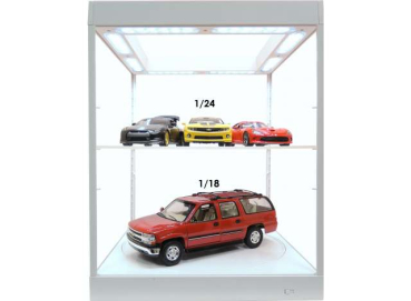 Display Case mit Beleuchtung und Drehteller T9-69929W Vitrine weiss für Modellautos und viel mehr