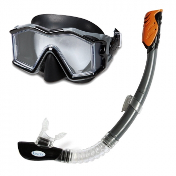 Schnorchelset grau Tauchmaske Taucherbrille + Schnorchel blau INTEX Hyper-Flo Explorer Pro