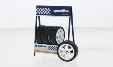 IXO Speedline Corse Radsatz (4 Felgen mit Reifen) 34mm mit Reifenregal 1:18 Diorama