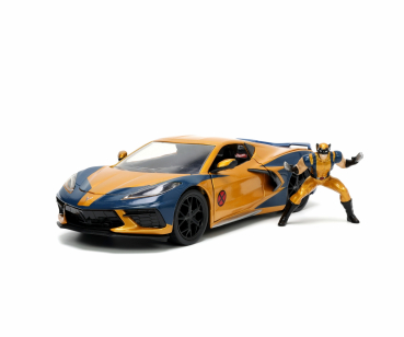Jada Toys 253225025 X-Men 2020 Chevy Corvette Stingray + Wolverin 1:24 Modellauto + Figur