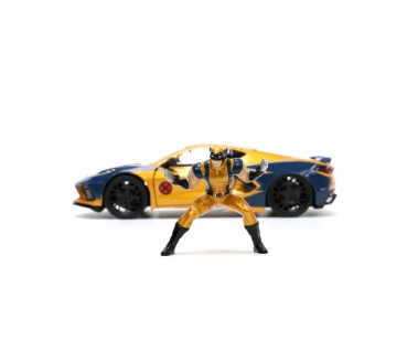 Jada Toys 253225025 X-Men 2020 Chevy Corvette Stingray + Wolverin 1:24 Modellauto + Figur