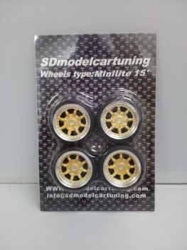 SD Felgen 15 Zoll Minilite gold 30mm 1:18 Modellauto-Tuning