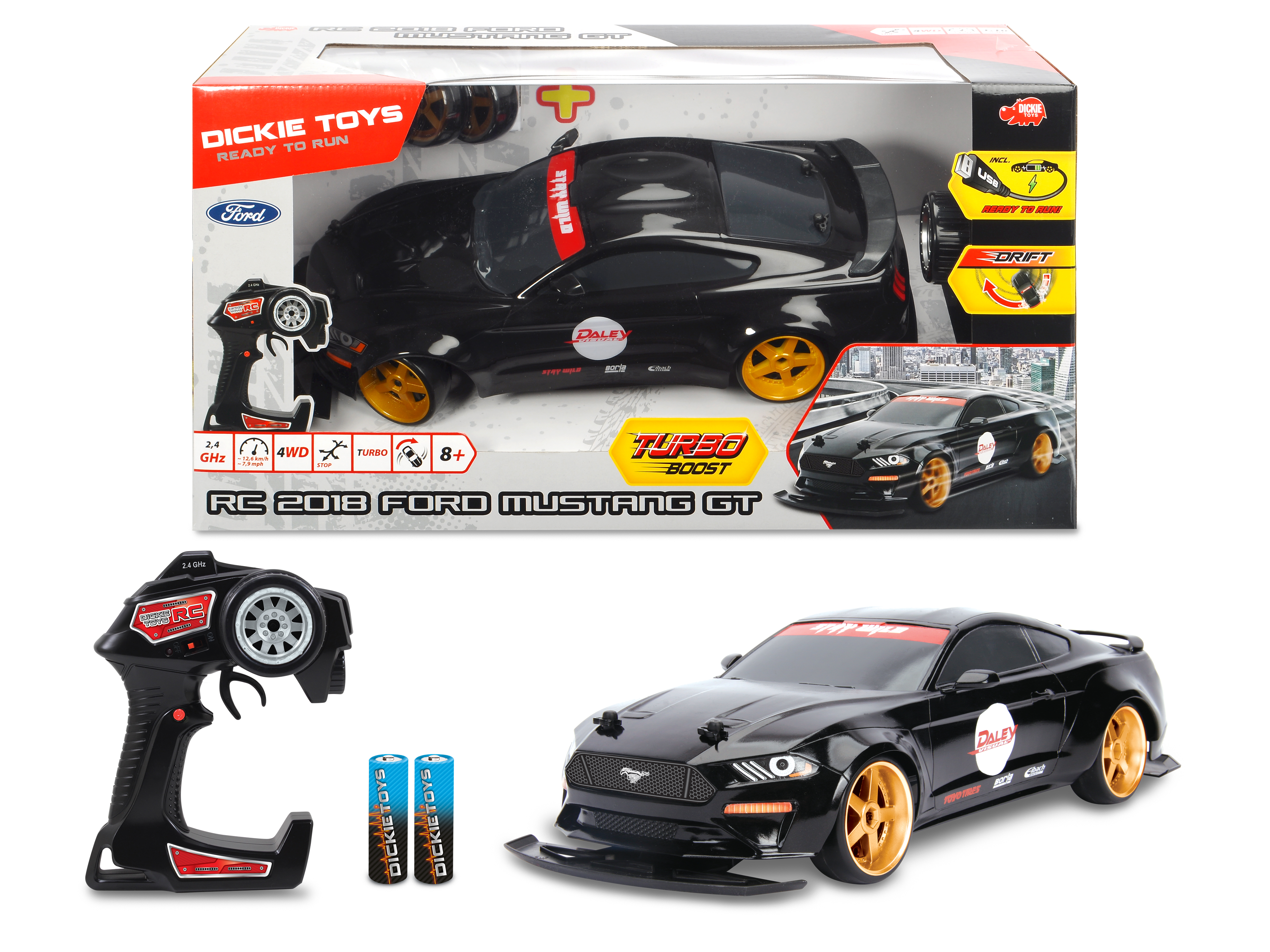 modellbau-klar.de - Jada / Dickie Toys RC Drift Car Ford Mustang 1:10  ferngesteuertes Auto Jadatoys